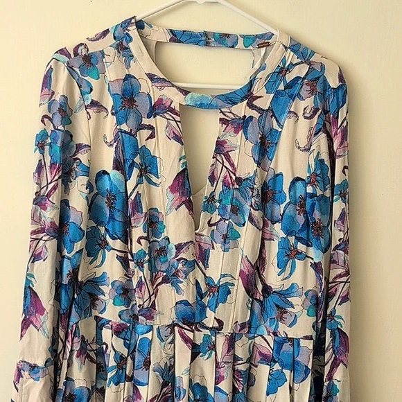 Free People Womens 10 Tegan Mini Dress Blue Floral Printed Boho Western Casual - Picture 3 of 8